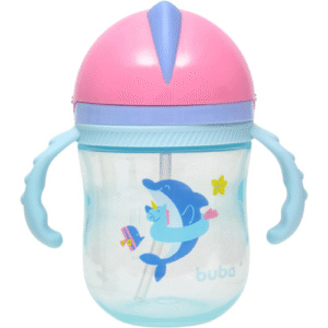 Copo Infantil Com Alça Removível Baleia Rosa 300ml- Buba