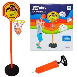 Kit Basquete Com Pedestal Ajustavel Bola E Bomba