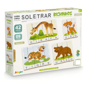 Quebra-Cabeça 42 Peças Soletrar Bichinhos Madeira Animais