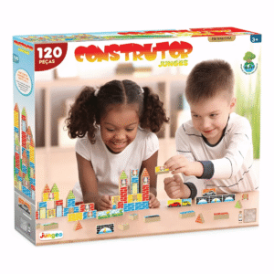 Construtor 120 Peças Madeira Brinquedo Infantil Colorido