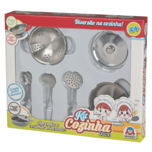 Kit Cozinha Inox Escorredor Braskit 6 Peças Infantil Faz de Conta